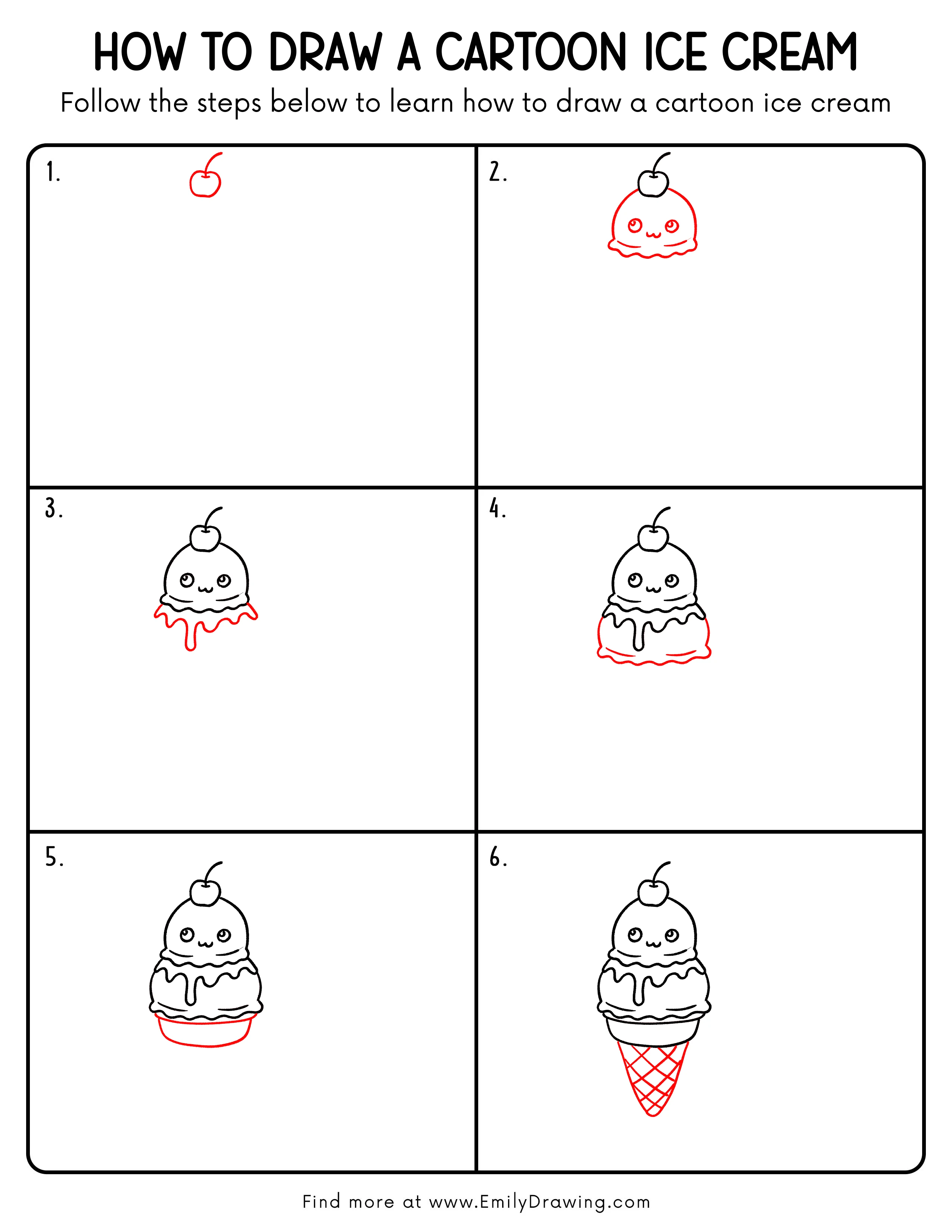 Printable Cartoon Ice Cream Drawing Guide